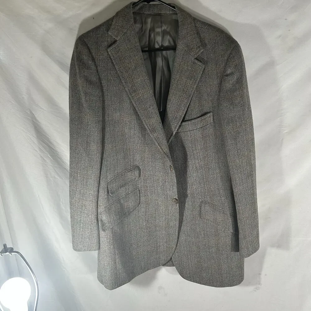 Chaps Ralph Lauren Gray Herringbone Windowpane Wool‎ Blazer Sport Coat Men